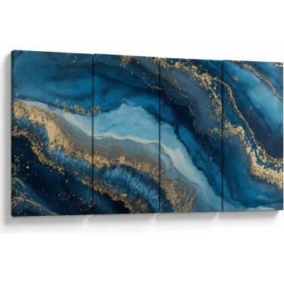 Obraz - Modrá mramorová abstrakcia, štvordielne 160x80 cm