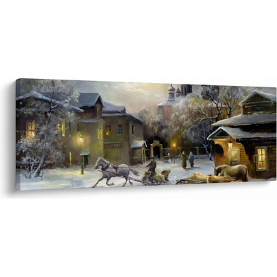 Obraz - Zimní vesnička, jednodílný 100x40 cm