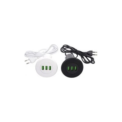 3x USB nabíječka, kulatá černá