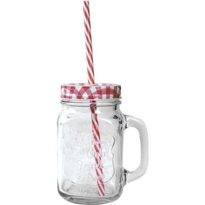TORO Mason Sklenený pohár s viečkom a slamkou 450 ml