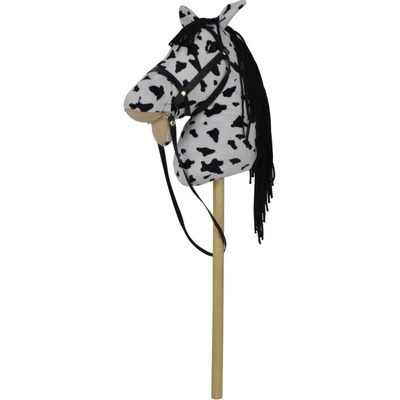 Kůň na tyči 70cm na baterie Teddies se zvukem bílo černý Appaloosa