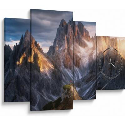 Obraz - Horské panorama (s hodinami), Čtyřdílný 110x75 cm s hodinami