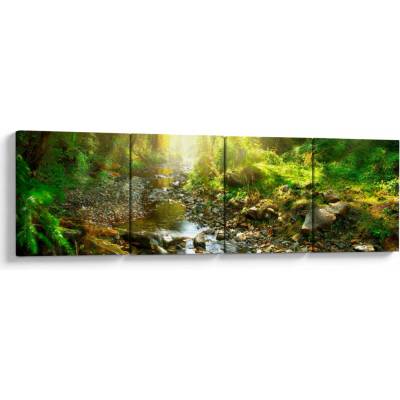 Obraz řeky v zeleném lese, Čtyřdílný 160x40 cm