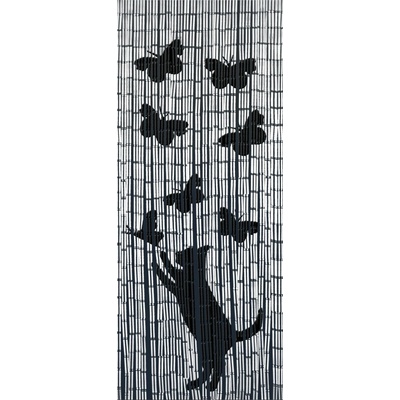 Čierno-sivý bambusový záves do dverí 200x90 cm Cat and Butterfly - Maximex