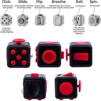 Fidget Cube antistresová kostka Černo červený