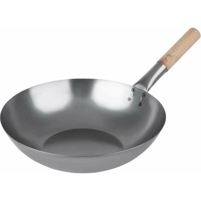 Vogue wok z měkké oceli s plochým dnem 356 mm