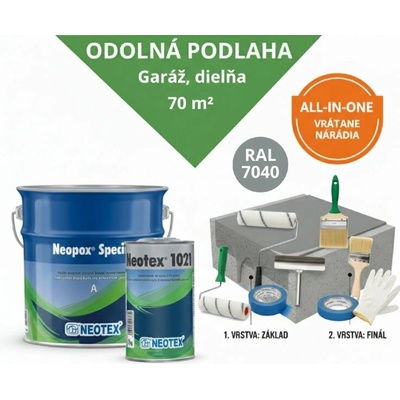 IZOLUJ.TO Zostava: Odolná garáž a domáca dielňa sivá 70 m² – STANDARD (All-in-One s náradím)