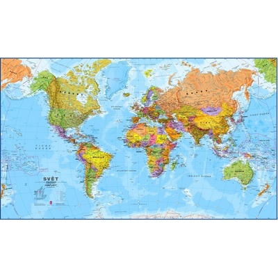 Nástěnná mapa OBŘÍ SVĚT POLITICKÝ V ČEŠTINĚ 197 x 122 cm - laminovaná s 2 lištami