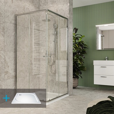 Mereo Kora lite Mereo Kora Lite sprchový set: sprchový kout 90x90x185 cm, chrom ALU, sklo čiré, 90 cm, vanička, sifon CK34123ZH