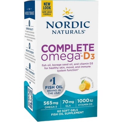 Nordic Naturals Complete Omega + Vitamín D3 565 mg + 1000 IU 60 kapslí s příchutí citronu