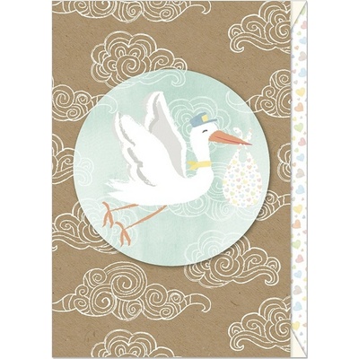 Přání k narození miminka s obálkou Artebene Stork