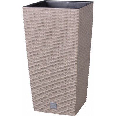 Prosperplast Květináč ratanový s vložkou vysoký Rato square 32,5x32,5 cm objem 49 L mocca
