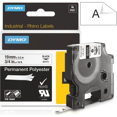 Páska Dymo Rhino PES, 19mm (18484) bílá, černý tisk, 5,5m