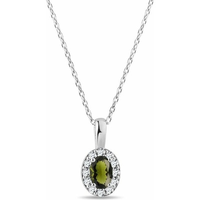 Klenota Halo náhrdelník z bieleho zlata s vltavínom a diamantmi N0529552