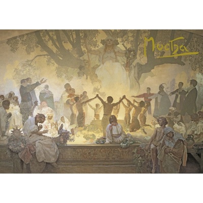 Pohled Alfons Mucha Slovanská epopej – Přísaha Omladiny, krátký