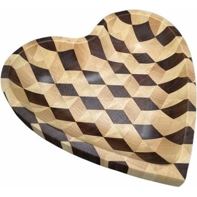 AMADEA Drevená miska v tvare srdca mozaika masívne drevo 3 druhy drevín 25 x 25 x 4,5 cm