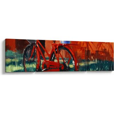Obraz červeného kola, akrylová malba, třídílný 170x50 cm