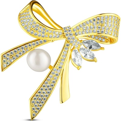 JwL Luxury Pearls Luxusná dámska brošňa s perlou a zirkónmi Mašle JL0868