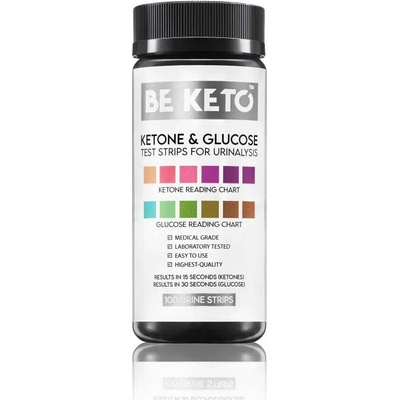 BeKeto ketonové a glukózové testovací proužky pro analýzu moči 100 ks