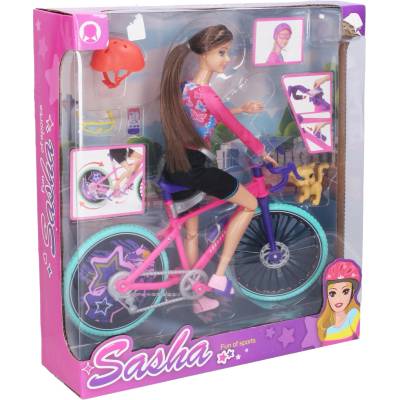 Wiky Bábika Sasha na bicykli, 26 cm