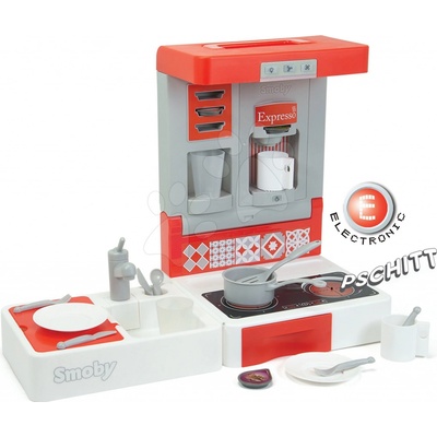 Smoby Kuchyňka na cesty Cook&Go Red skládací elektronická se zvukem funkcemi a 17 doplňků