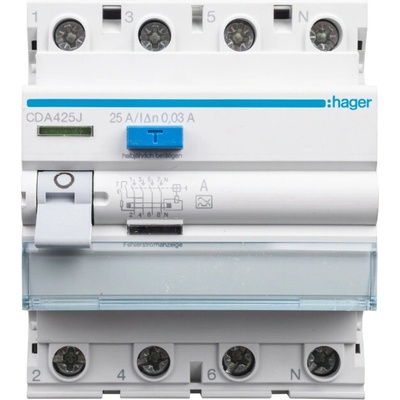 Hager RCCB 3P+N 25A 30mA 6kA AC CDA425J – Hledejceny.cz