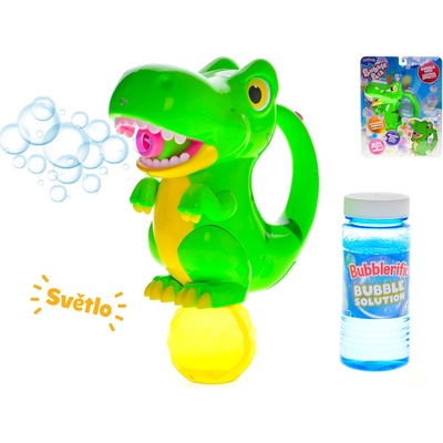 Bublifukovač dinosaurus 20 cm na batérie so svetlom as náplňou 118 ml
