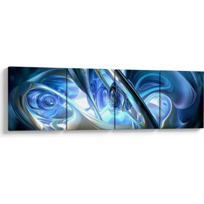 Obraz modrých fraktálov, štvordielne 160x40 cm