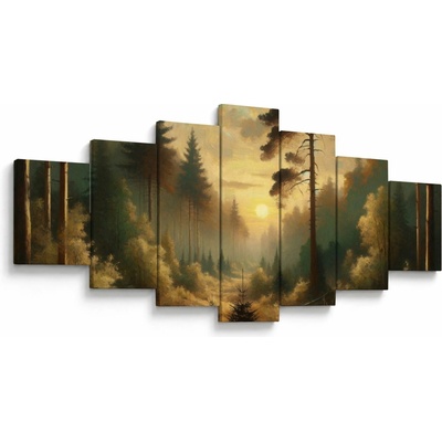 Obraz - Slnko žiariace lesom, sedemdielne 210x100 cm