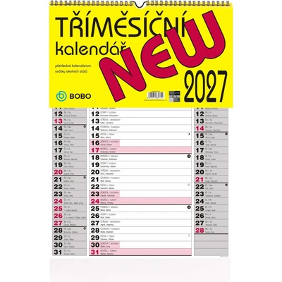 Nástěnný tříměsíční NEW 2027