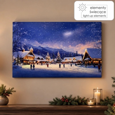 LED obraz na plátně zimní městečko 60 × 40 cm