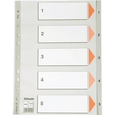 ESSELTE Rejstříky, šedá, A4, plast, 1-5, ESSELTE 23819