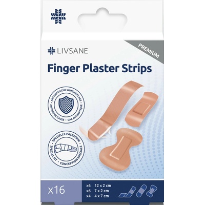 Livsane Náplasti Na Prsty Premium 3 veľkosti (12x2 cm, 7x2 cm, 4x7 cm) 1x16 ks