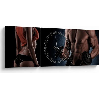 Obraz - Fitness (s hodinami), trojdielne 90x30 cm s hodinami