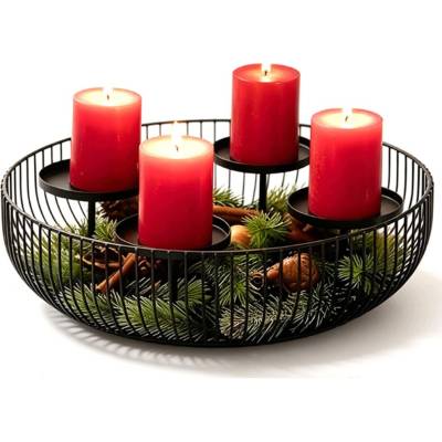 Bedee Moderný čierny adventný veniec Kovový svietnik Misa 30x10 cm