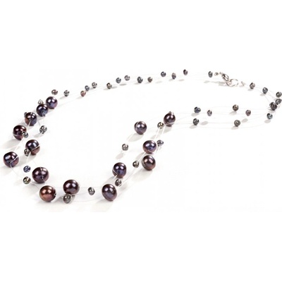 JwL Luxury Pearls Náhrdelník z levitujúich tmavých pravých perál JL0325