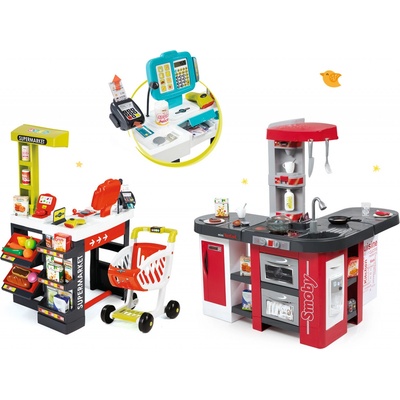 Smoby set kuchyňka Tefal Studio XXL elektronická s magickým bubláním a supermarket elektronický s váhou pokladnou