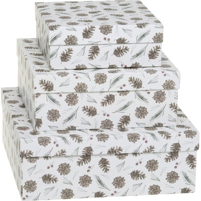 Chic Antique Dárková krabice Pine cones White – set 3 ks, bílá barva, papír