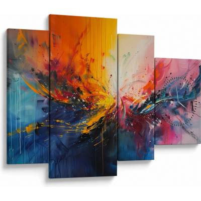 Obraz - Barevná abstrakce (s hodinami), Čtyřdílný 110x75 cm s hodinami