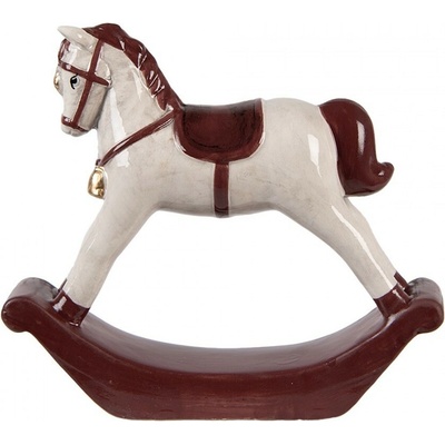Clayre & Eef Béžovo-hnědá keramická dekorace houpací koník ChrisMs - 15*4*14 cm