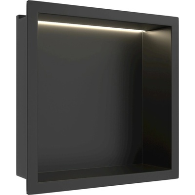 CERANO - Zápustná polička/nika do obkladu s LED osvětlením - černá matná - 30x30x10 cm