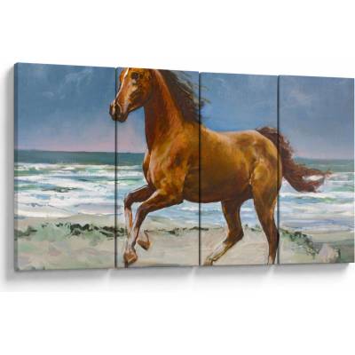 Obraz koně na pláži, Čtyřdílný 160x80 cm