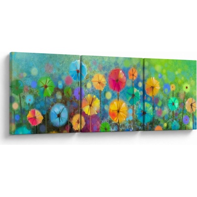 Obraz - Abstraktní květiny, třídílný 90x30 cm