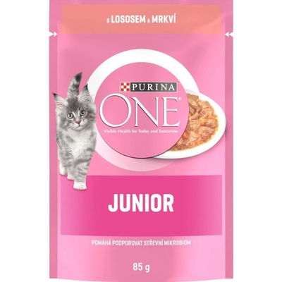 Purina One Junior mini filetky s lososom a mrkvou v šťave 12 x 85 g