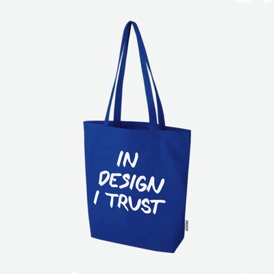 Modrá plátěná taška In design I trust