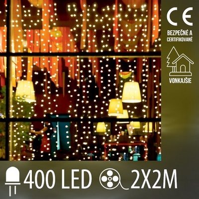 Svetelná záclona, vonkajšia, 400 microLED, teplá biela, 2x2 m, HOME