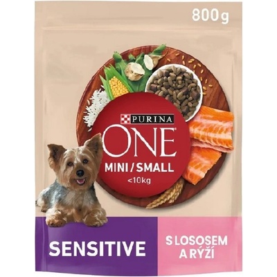 Purina One Mini/Small Sensitive s lososom a ryžou 0,8 kg