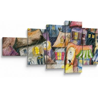 Obraz - Deštivý večer, pětidílný 110x60 cm