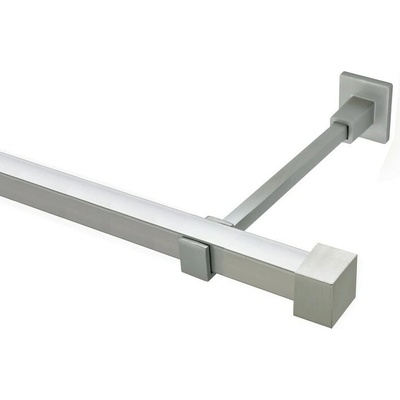 OK-GarnýžeCZ - Garnýž kovová hranatá jednořadá 20x20mm Klasik satina 390 cm do stěny / kroužky s žabkou
