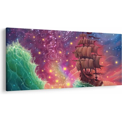 Obraz - Loď s vesmírnou oblohou, jednodílný 250x125 cm